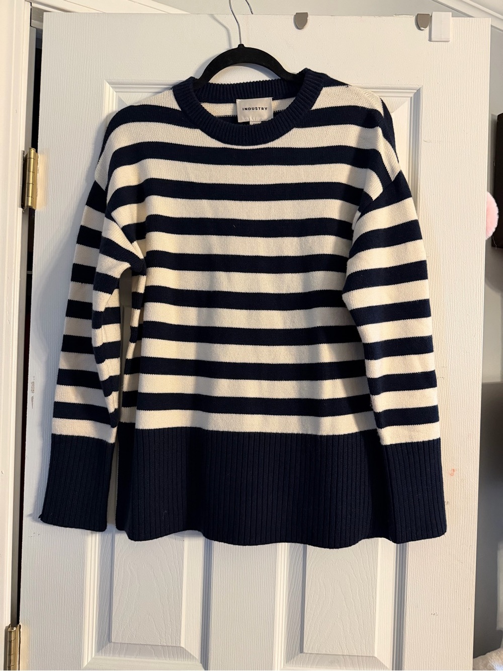 Industry Navy Cream Striped Knit Sweater Size Medium Nautical